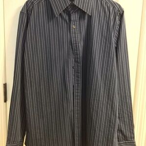 Men's Navy and Black Striped Dress Shirt